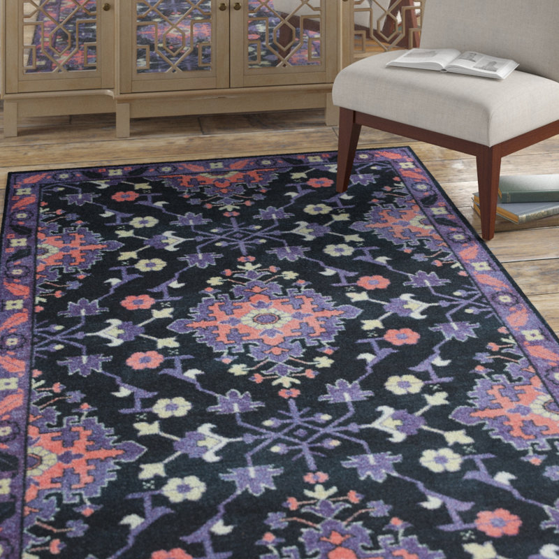 Bungalow Rose Amblewood Black/Purple/Pink Area Rug & Reviews Wayfair